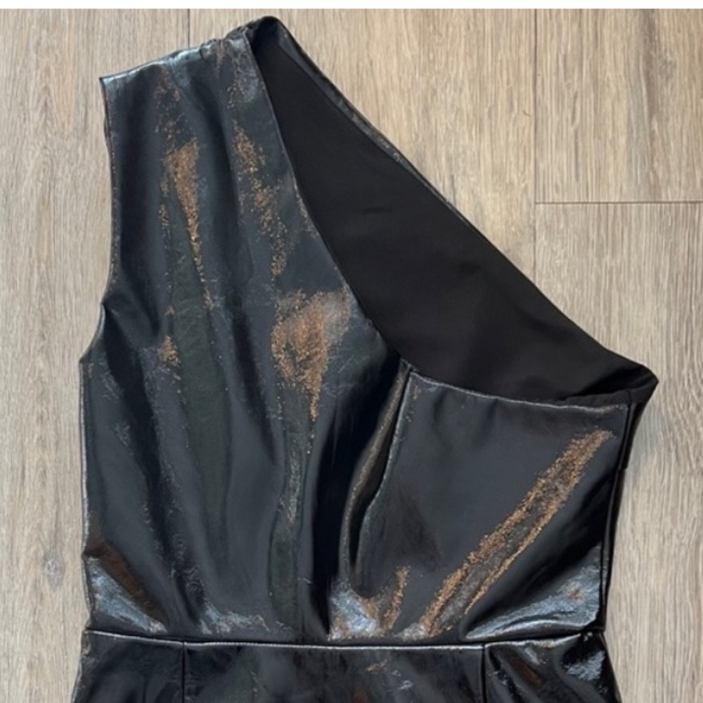 SOLD Superdown Ella Black One Shoulder Patent Faux Leather Mini Dress Small - Picture 8 of 10